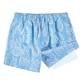 Kanu Surf Boys' Adventure Swim Trunks with Compression Liner Quick Dry Stretch Swimsuit, Pineapple Aqua