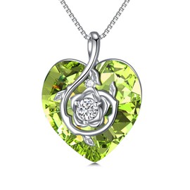 LEKALEIS Peridot Necklaces for Women Sterling Silver Heart Rose August Birthstone Necklace Anniversary Jewelry Mothers Day Christmas Birthday Gifts for Her Wife Girlfriend Mom