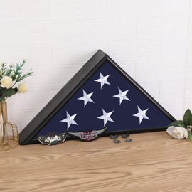Arborishthink Large Flag Box Display Case, Military Shadow Box for Veterans Burial Flag, Solid Wood Flag Holder for Funeral and Memory, High Transparent Glass Front Flag Display Case for Burial Flag