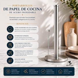 SEAFON Portarrollos Papel Cocina 33 cm Acero Inoxidable Brazo de Tensión