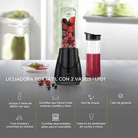 AVERA Licuadora portátil con 2 vasos 600 ml, cuchillas de acero inoxidable, 300 W, apta para lavavajillas, ideal para smoothies  LP01                 