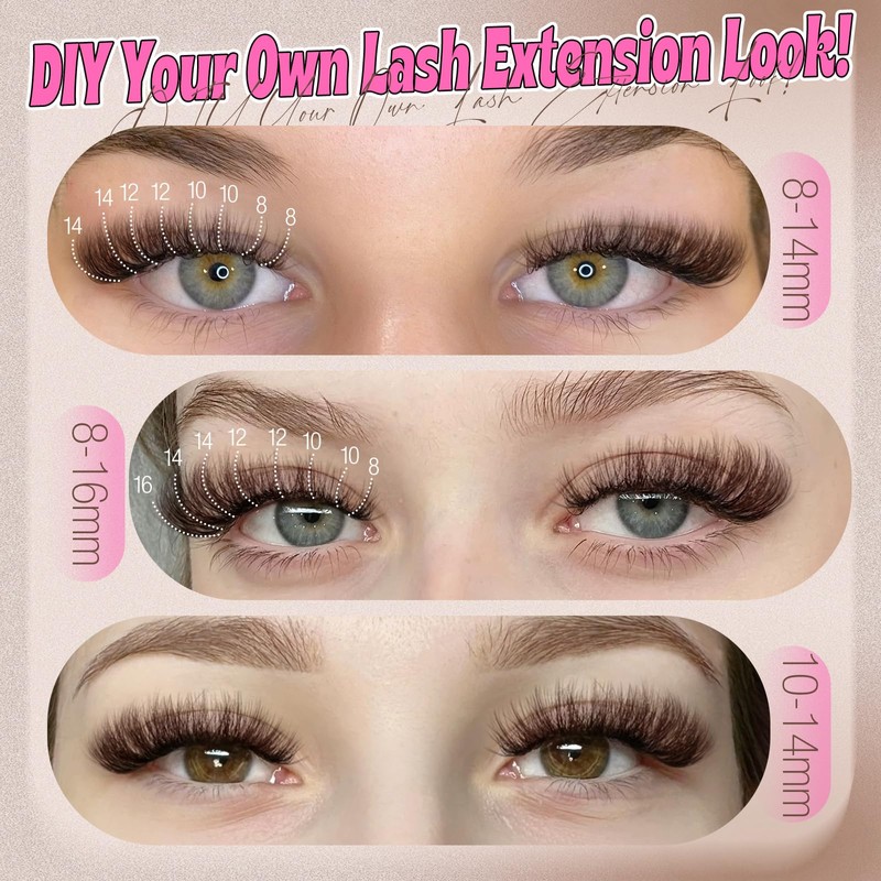 Yawamica Brown Lash Clusters Kit Fluffy Lash Extension Kit 10-16mm