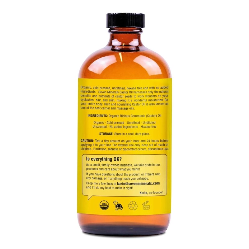 Seven Minerals New 16 fl oz Glass Bottle Castor Oil