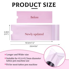 ATOMUS 200pcs Sealable Wireless Tattoo Pen Covers with 2pcs Grip Tapes Bandages Set Disposable Large Plastic Tattoo Pen Bags Kit Tattoo Machine Accessories (Pink)