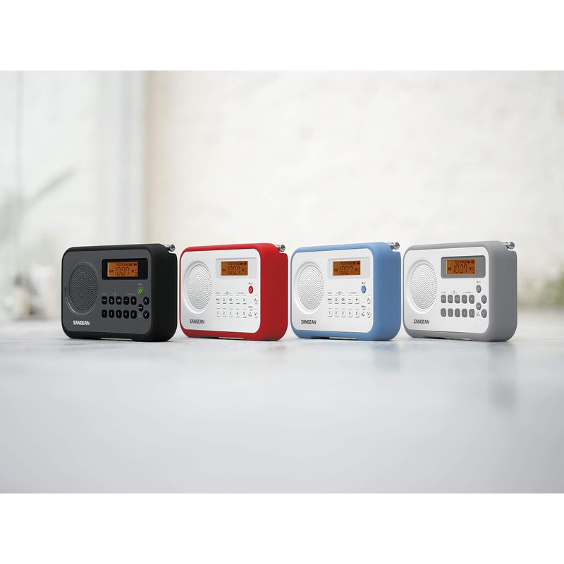 Sangean PR-D18BU AM/FM Portable Digital Radio with Protective Bumper, White/Blue