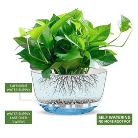 Dexceder 9.8 Inch Self Watering Hanging Planters Indoor Outdoor, Thickened Hanging Basket Flower Plant Pot (2 Pack, White)