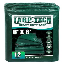 TA*RP YXCN Green Heavy Duty Tarp 6x8 Feet, 12 Mil Thick Waterproof Poly Tarps Cover UV Resistant, Rip & Tear Proof with Metal Grommets Every 20 Inche