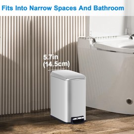 FDW 1.3 Gallon Small Trash Can Stainless Steel Bathroom Trash Can Garbage Can with Pedal Removable Plastic Inner Bucket Lid for Home Kitchen Bedroom Bathroom Trash Bin Garbage Bin (2, Stainless Steel)