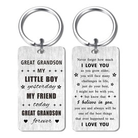 Gezxin Great Grandson Gifts- Happy Birthday Great Grandson Keychain from Great Grandma- to My Great-Grandson Christmas Xmas Valentines Father's Day Easter Presents