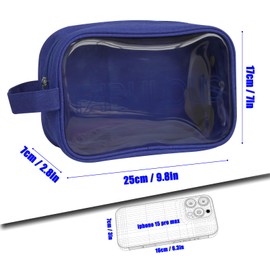 Kakulan Clear Toiletry Bag for Travel – Transparent Makeup and Skincare Organizer with Zipper and Handle, Portable Cosmetic Pouch for Women & Men, TSA Approved Travel Bag, Deep Cobalt Blue