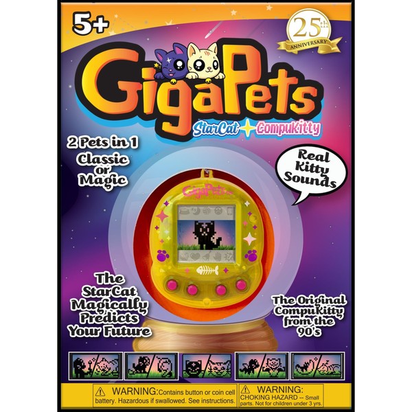 Top Secret Toys Giga Pets CompuKitty & StarCat Electronic Virtual Pet Toy, 2 Pets 1 Device, New Glossy Housing Shell, Classic 90s CompuKitty, 3D Pet Live in Motion