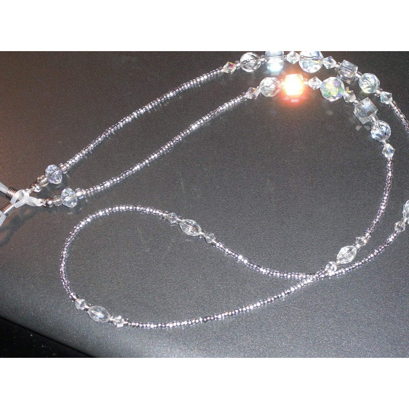 Eyeglass Chain Clear Crystal Faceted Cut Glass 28 inches