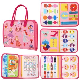 W Busy Board Montessori Toy for Toddler 1-3 Year Old, Educational Activity Sensory Board Preschool Learning Fine Motor Skills Toys, Travel Toys Quiet Book Gift for Kids