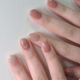 Pack of 24 Artificial Nails, Short Square, Elegant Flowers False Nails, Fingernails for Sticking, Pink Ballerina Shiny Acrylic False Nails, French Press On Nails for Women and Girls