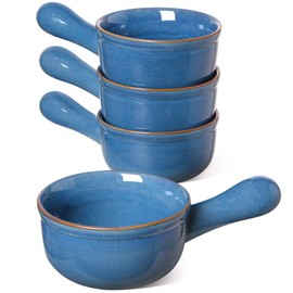LE TAUCI Soup Bowls with Handle, 15 Oz Ceramic French Onion Soup Bowls, Large Soup Crocks Oven Safe for Stew, Onion, Soup, Chilli, Set of 4, Ceylon Blue