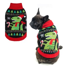 BINGPET Knit Puppy Dog Sweater,Dinosaur Pattern Holiday Turtleneck Sweaters for Small Medium Large Dogs,Pet Winter Clothes Warm Sweatshirts Outfits for Dogs and Large Cats