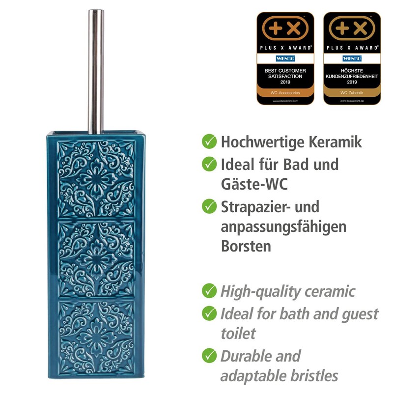 WENKO Cordoba Blue-Toilet Brush Holder, Closed Form, 9.5 x 9.5