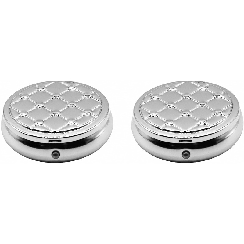 Set of 2 Circular Embossed Triple-Compartment Pocket Purse Pill Box