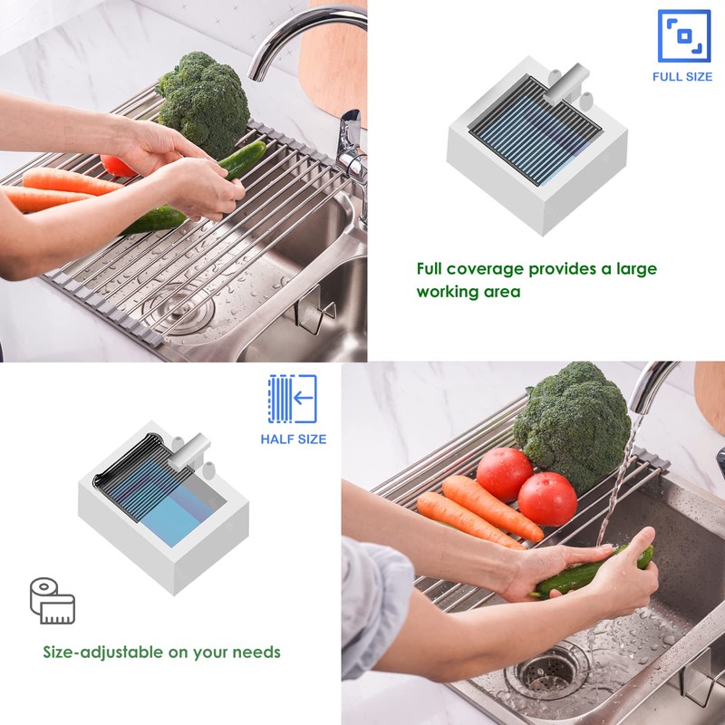 Tomorotec Roll Up Dish Drying Rack Over The Sink Grey