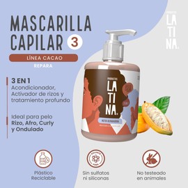LATINA® | Mascarilla para Cabello - Nutri-Reparador | Mascarilla Cacao Crema para Peinar - Activador de Rizos Belleza Mujer - Tratamiento para Cabello Maltratado con Vitaminas para el Cabello