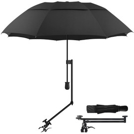 Patio Umbrellas with Adjustable Universal Clamp,Beach umbrella with 10 Sturdy Ribs,Manual Open & Close outdoor umbrella,Portable Umbrellas for Rain,Beach Chair,Golf Cart,Stroller (Black 49″/Type A)