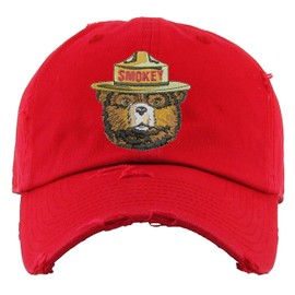 Smokey Bear Dad Hat Embroidered Adult Vintage U.S. Forest Service Cap Adjustable Hat (Red)