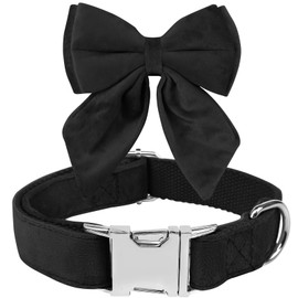 Velvet Dog Collar with Sailor Bow - Puppy Collar with Zinc Alloy Safety Buckle, Adjustable Soft Dog Bow Tie Collar, Detachable Breakaway Dog Collar w/Metal D-Ring for Small Medium Large Dogs