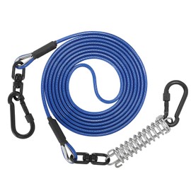 Sisifish Pet Tie Out Cable for Dogs, Dog Tie Out Cable, Dog Runner Cable with Swivel Hook and Shock Spring, Dog Leash Run Tether for Yard Outdoor and Camping (Blue, 5MM*30FT)