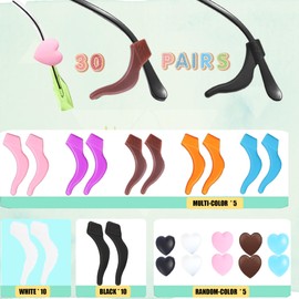 AURAADORN Eye Glasses Ear Grippers, 30 Pair Silicone Eyeglasses Ear Grip Eyewear Retainer-Sports Ear Grips for Glasses Men Kids Anti Ear Grips For Glasses Behind Ear(30 Pair-Multicolor)