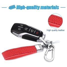 smilfuy Leather Car Keychain, 360° Rotatable Snap Swivel Key Ring, Car Fob Key Chain Holder for Men Women, Anti-Lost D-Ring (Red)