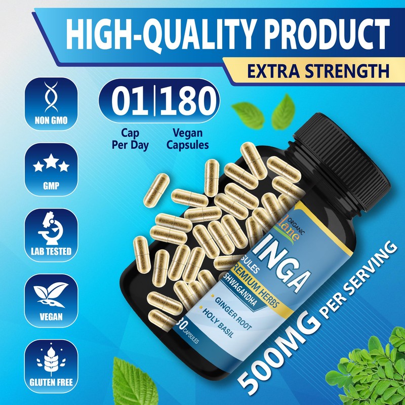 Cadane Moringa Extract Capsules, 6 Months Supply with Ashwagandha Root,