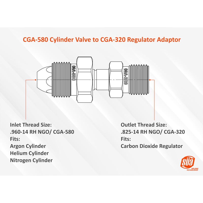 SÜA - Argon Cylinder (CGA-580) to Carbon Dioxide CO2 Regulator/Flowmeter