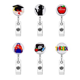 6 PCS Teacher Badge Reels Cute Retractable Cheetah Badge Reel Graduation Badge Holder Nursing Badge Reel Clips for Nurse Teacher Doctor