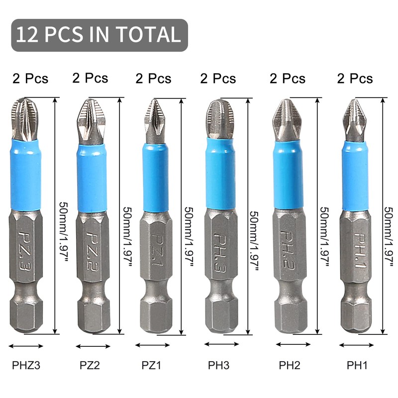 Bonsicoky 50mm Magnetic Anti-Slip Drill Bits Set, Phillips Screwdriver Bits