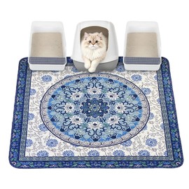 YOSEPATI Cat Litter Mat, Reusable Kitty Litter Trapping Mat 2 PCs, 41"x36" Washable Litter Mats for Cats, Waterproof & Non-Slip Compatible with Cat Box (Indigo Blue Medallion, 41"x36"(2 PCS))