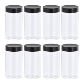 sourcing map Round Plastic Jars with Black Screw Top Lid, 5oz/ 150ml Wide-mouth Clear Empty Containers for Storage, Organizing, 8Pcs
