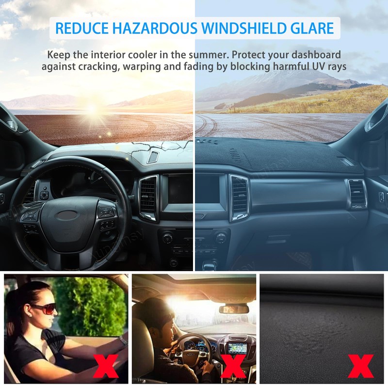 Aunginsy Car Dashboard Cover Mat Compatible with Ford Ranger 2015-2022