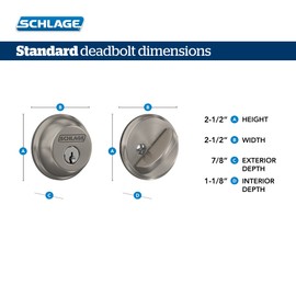 SCHLAGE B60N619 Deadbolt with Standard Trim Keyed 1 Side, Highest Residential Security, Satin Nickel, Regular
