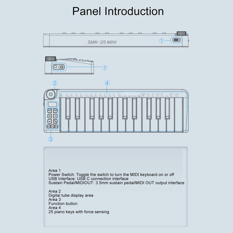 MIDI Keyboard Controller 25 Force Sensitive Keys 1 Assignable Knob