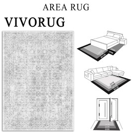 5x7 Area Rugs - Ultra-Thin Washable Rug with Non-Slip Backing, Ideal for Living Room, Bedroom, Dining Room Indoor - Vintage, Easy Clean, Durable, Low Pile Rug Grey