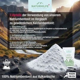 NATURHILFE NATURHILFE Bentonit Pulver 1100 g - Laborgepr1ftes Mineralerde Natriumbentonit - Vulkanmineralien f1r Gesunde Haut und Detox - 100% Reinheit