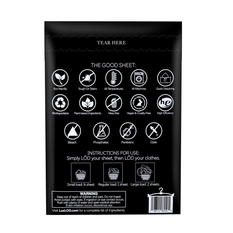 LŌD Laundry Detergent Sheets, 30 Sheets, Powerful, Plant-Based, Easy, Mess