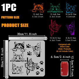 FINGERINSPIRE Peeping Cat Painting Stencil 11.8x11.8 inch Cat Border Template Hollowed Cute Cats Stencil Large Cat Paw Prints Template Cat Footprint Stencil Animal Theme Template for DIY Crafts