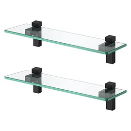 KES Glass Shelves for Bathroom 2 Pack, 15.8 Inch Tempered Glass Floating Shelves Wall Mount Matte Black, BGS3201S40-BK-P2