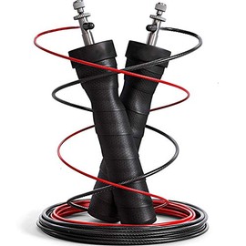 POEGO Sports Premium Speed Skipping Rope with Non-Slip Handles, Adjustable Steel Ropes + 1 x Free Rope with Wear Protection for Crossfit, Endurance Sports, Boxing, Sports, Training, Fitness (Black)