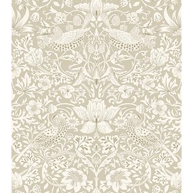 17.7x394in Vintage Floral Wallpaper Peel and Stick William Morris Wallpaper Neutral Strawberry Bird Botanical Self Adhesive Removable Waterproof Contact Paper for Living Room Bedroom Bathroom