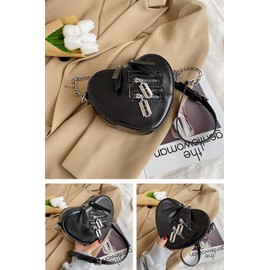 Y2K Heart Shaped Bag Gothic Purse Chain Shoulder Kawaii Emo Grunge Old Aesthetic Cute Dark Academy Black Large Classic, black, Classic