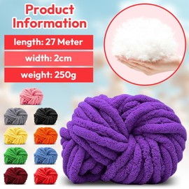Thick Wool Thread Yarn Purple, Bulky Arm Knitting Wool Knitting, Chunky Knit Wool Yarn for Crochet for Blanket, Pet Nest, Blanket, Decorative Cushion