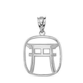 Claddagh Gold Polished .925 Sterling Silver Japanese Torii Gate Shinto Charm Pendant