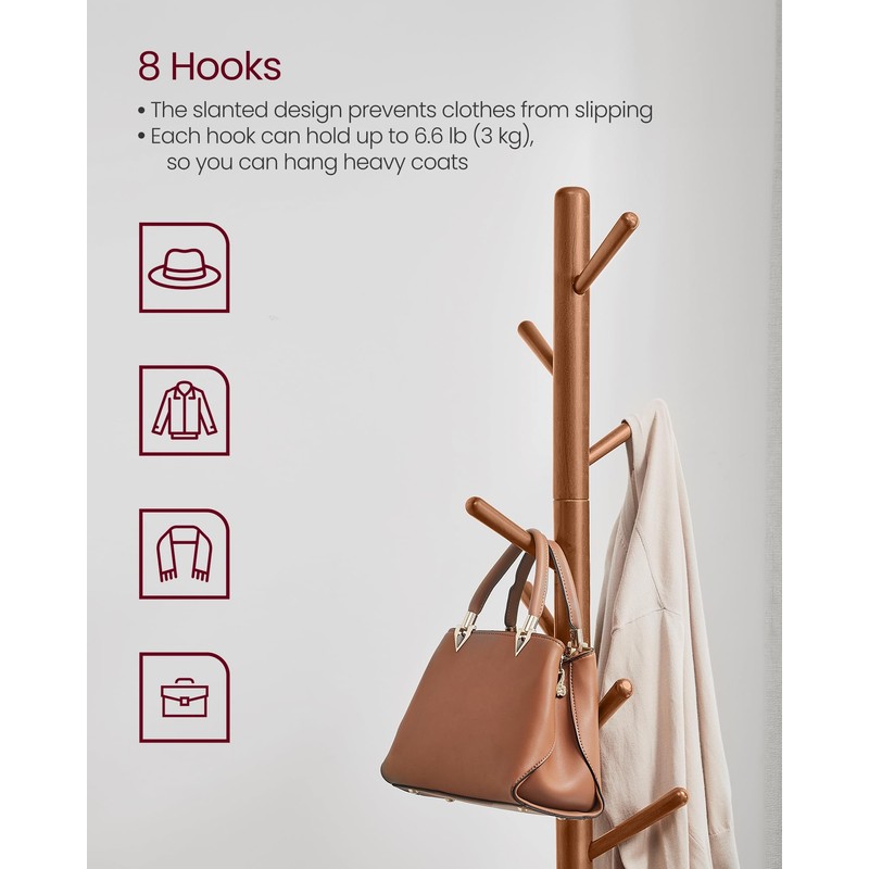 VASAGLE Solid Wood Coat Rack, Free Standing Tree-Shaped Coat Rack